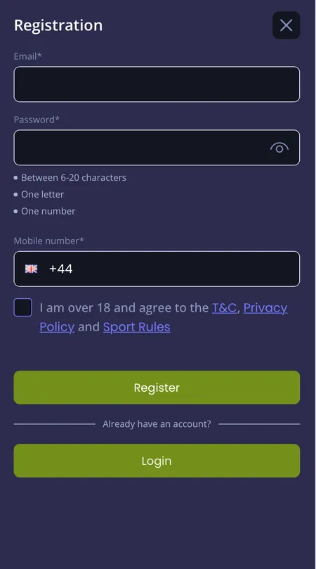 Jazzy Spins account registration form