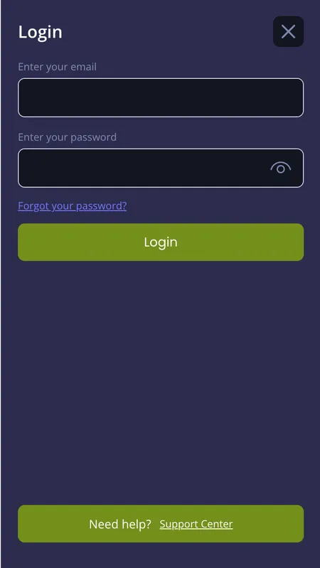 Jazzy Spins login form interface